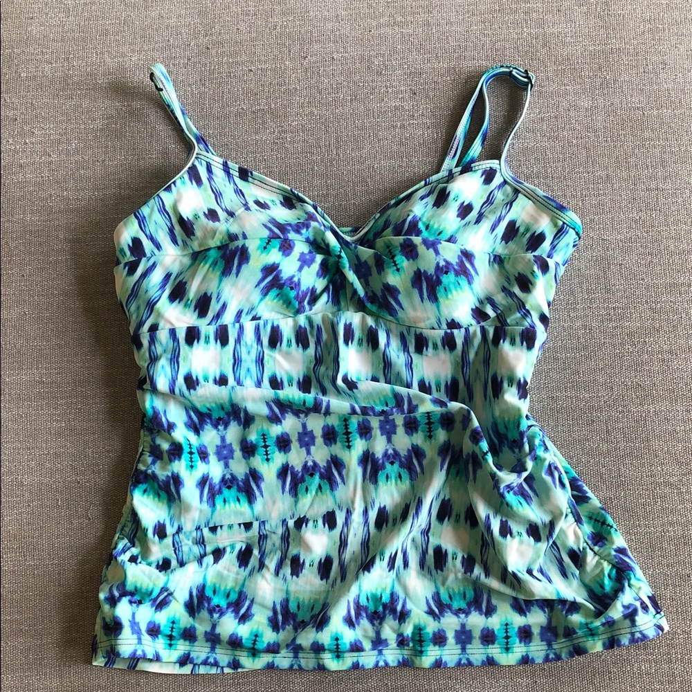 croft & barrow Blue and Teal Printed Tie-Dye Swimsuit tankini Size 14